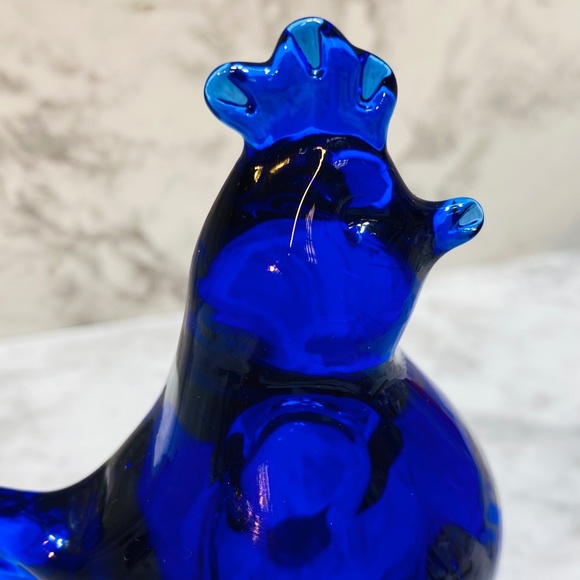 Unbranded Other - Blue Chicken Rooster Of Happiness Glass Cobalt Blue Figurine Un-Marked